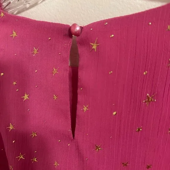Allegra K Pink and Gold Stars Dress Size Medium | Princess Ruched Sleeves Barbie - Picture 14 of 14
